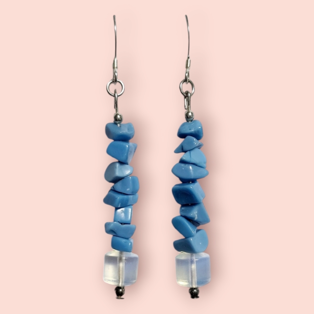 Turquoise opalite Silver Earrings 2.5"